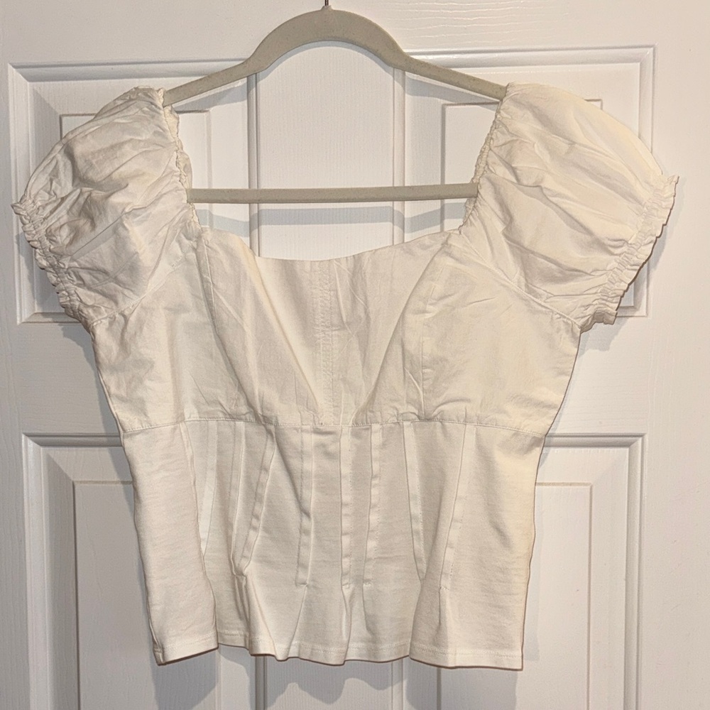 Anthropologie White Puffed Cap-Sleeve Corset Top Size Small NEW WITH TAGS